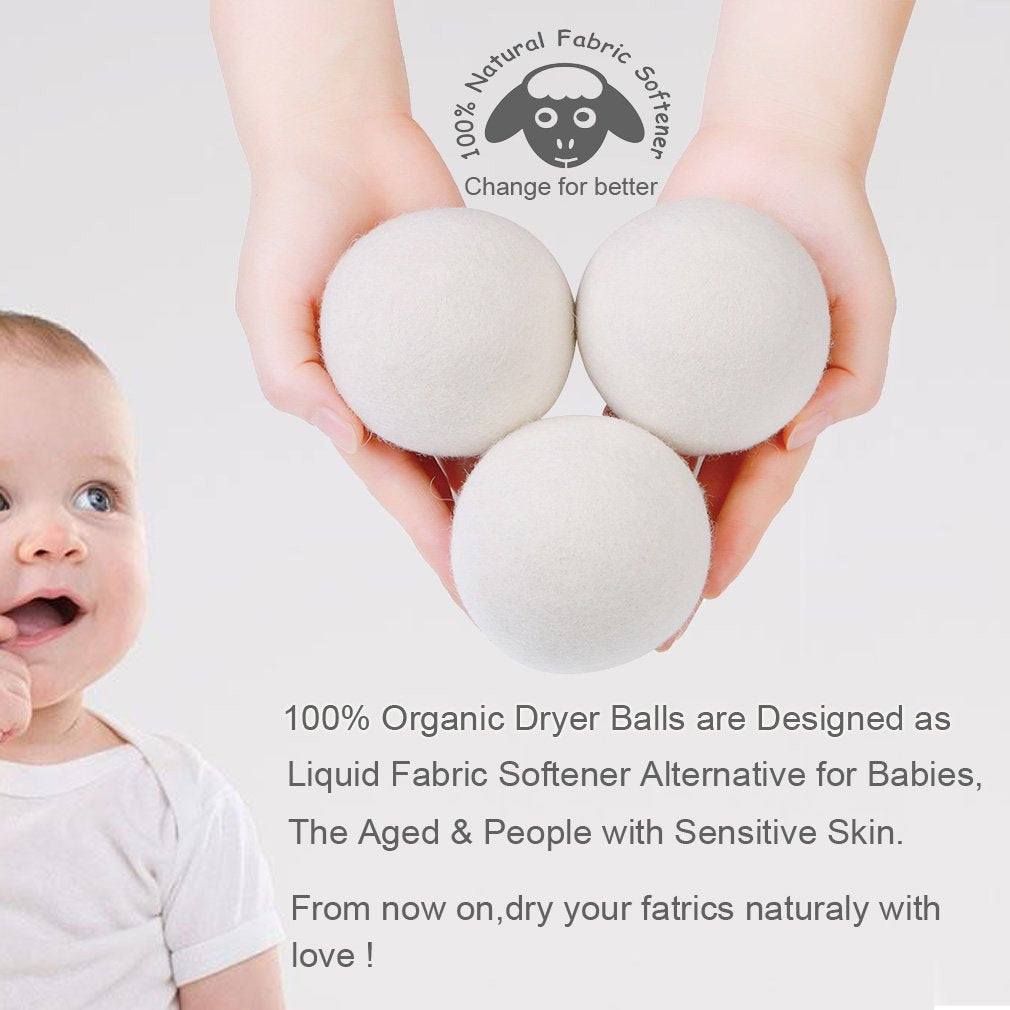 Wool Dryer Balls XL 6-Pack – 100% New Zealand Organic, Chemical-Free, Baby Safe & Hypoallergenic Fabric Softener