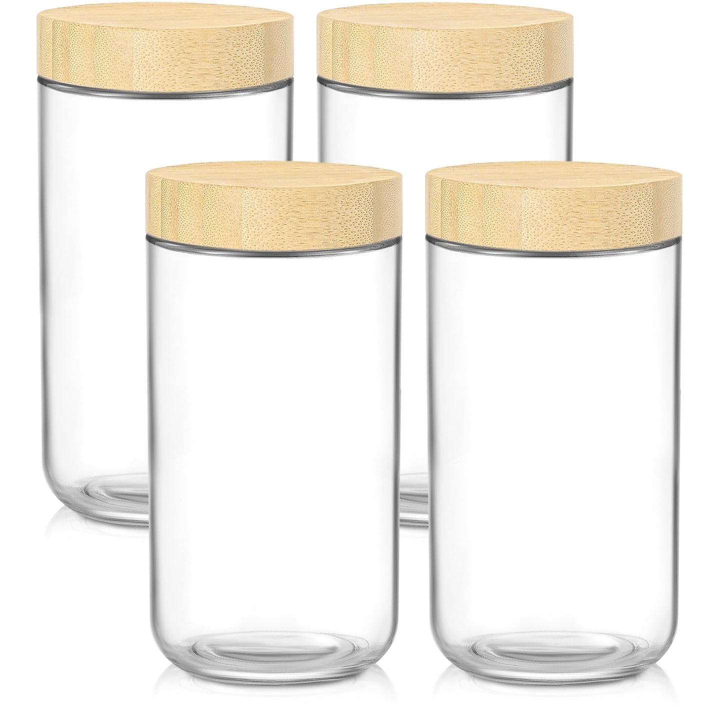 DRKIO 10 Oz Overnight Oats Containers with Bamboo Lids - 4 Pack Glass Storage Jars with Airtight Lids Wide Mouth Mason Food Jars Great for Meal Prep Salad Chia Pudding Snacks Yogurt Sugar Spice