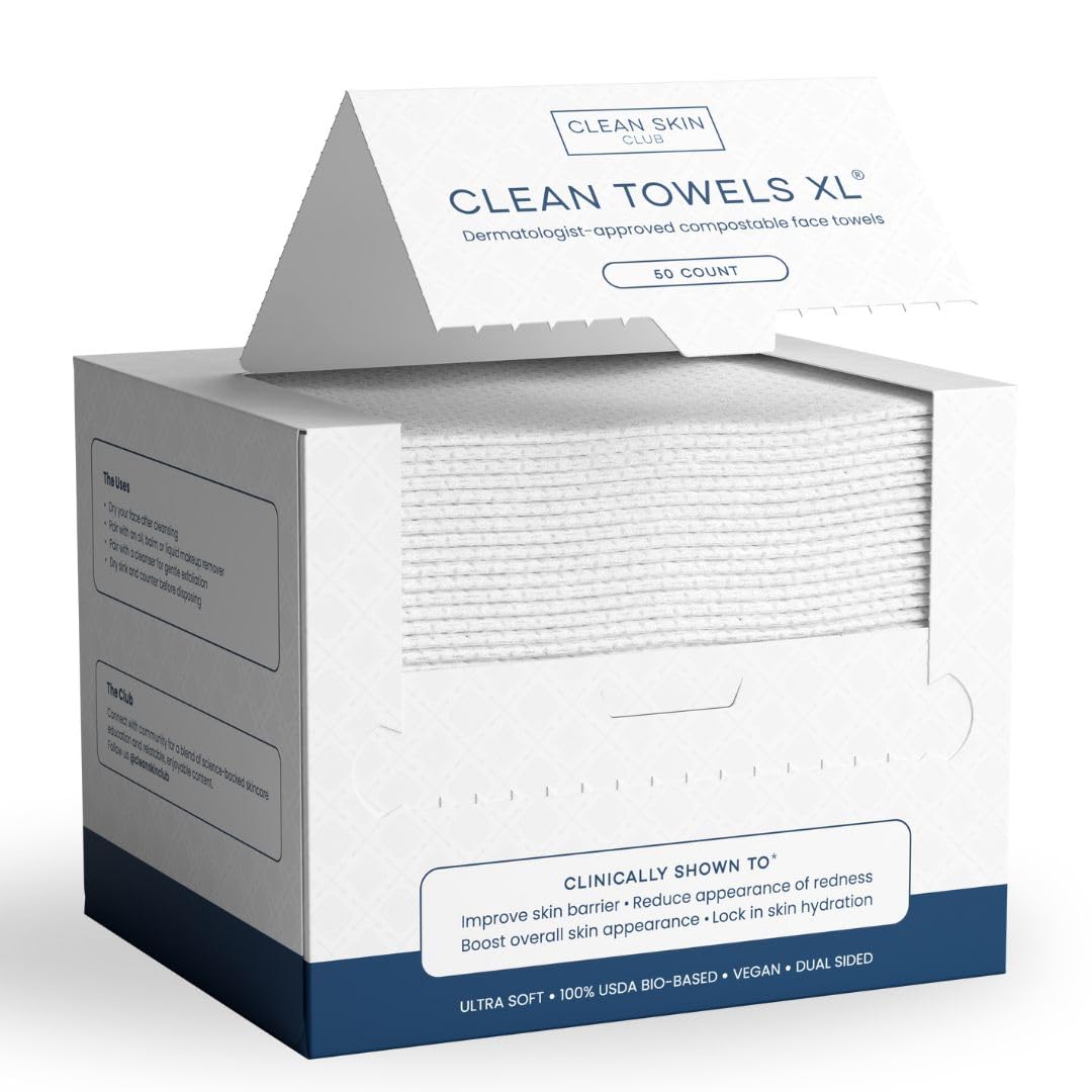 Clean Skin Club Clean Towels – 100% USDA Biobased Disposable Face Towels