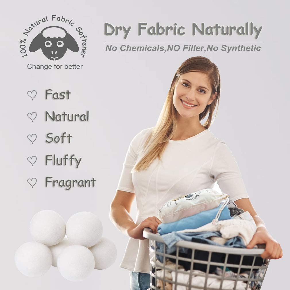 Wool Dryer Balls XL 6-Pack – 100% New Zealand Organic, Chemical-Free, Baby Safe & Hypoallergenic Fabric Softener