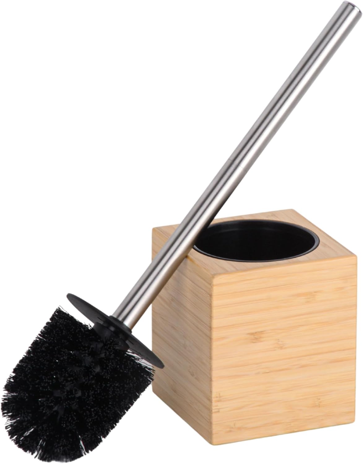 Toilet Brush with Bamboo Holder – Stainless Steel Handle, Long Toilet Scrubber for Deep Cleaning