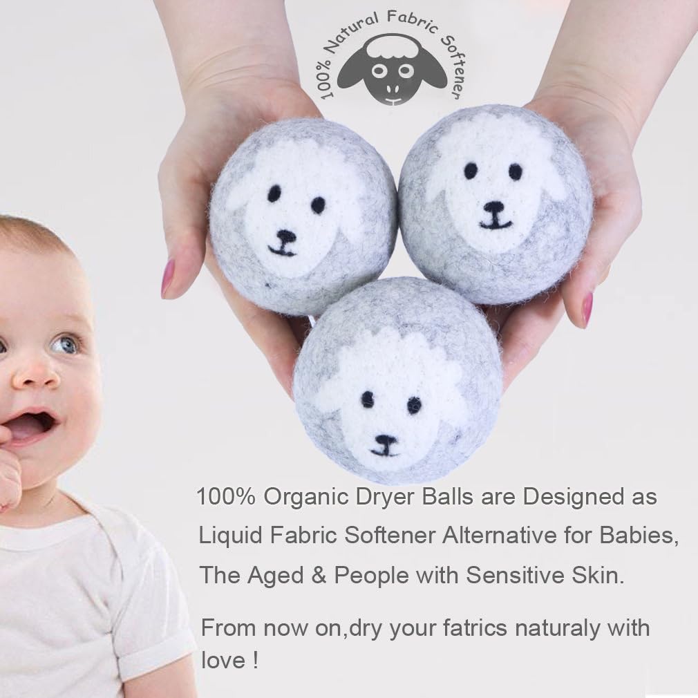 Wool Dryer Balls XL 6-Pack – 100% New Zealand Organic, Chemical-Free, Baby Safe & Hypoallergenic Fabric Softener