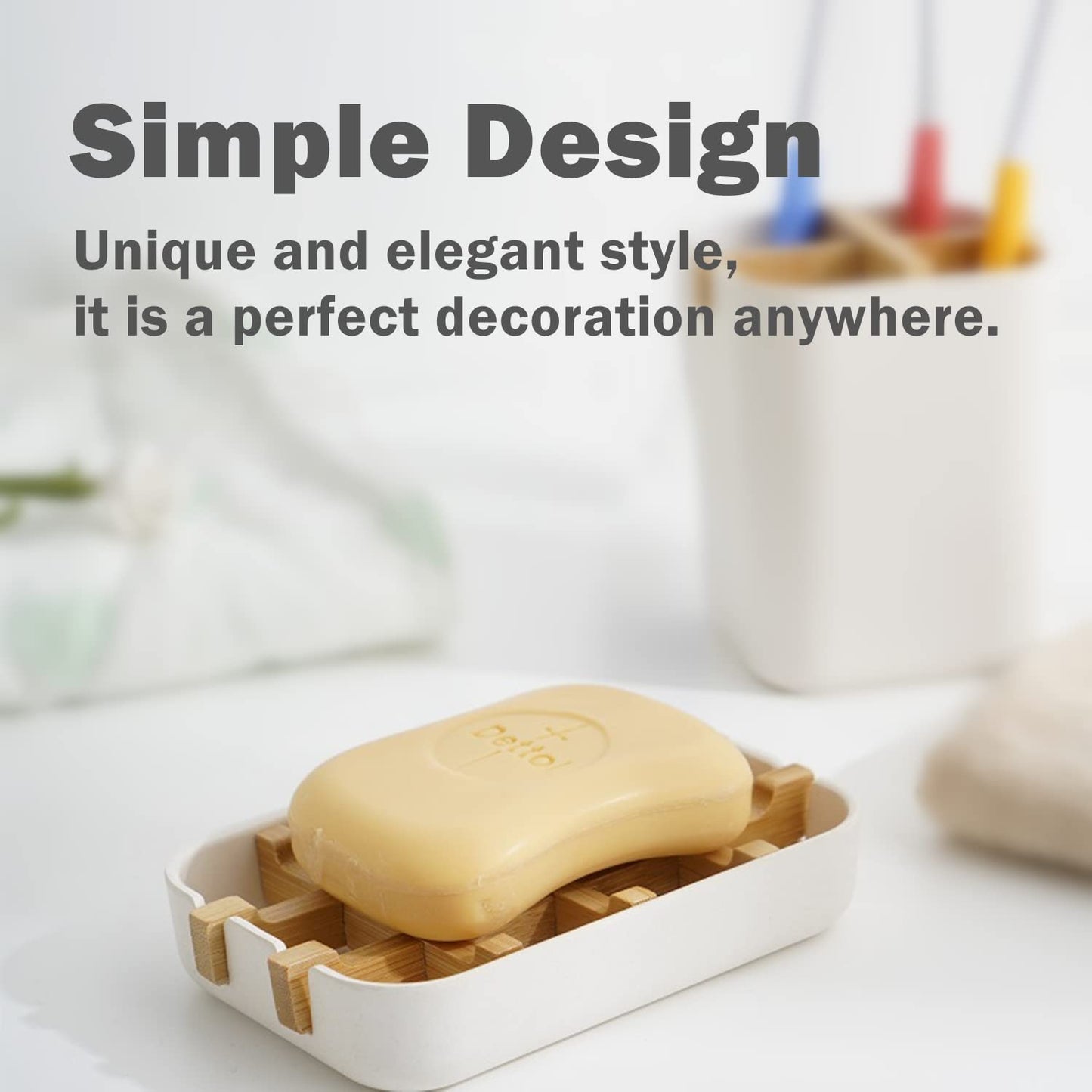Bamboo Soap Dish – Self-Draining Bar Soap Holder for Bathroom, Shower & Kitchen Sink
