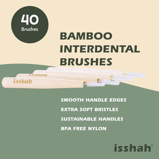 Biodegradable Bamboo Handle Interdental Brushes Between Teeth Cleaner Deep Clean Toothpick, FSC Certified and PETA Approved, Size 2 (0.5mm), 40 Count