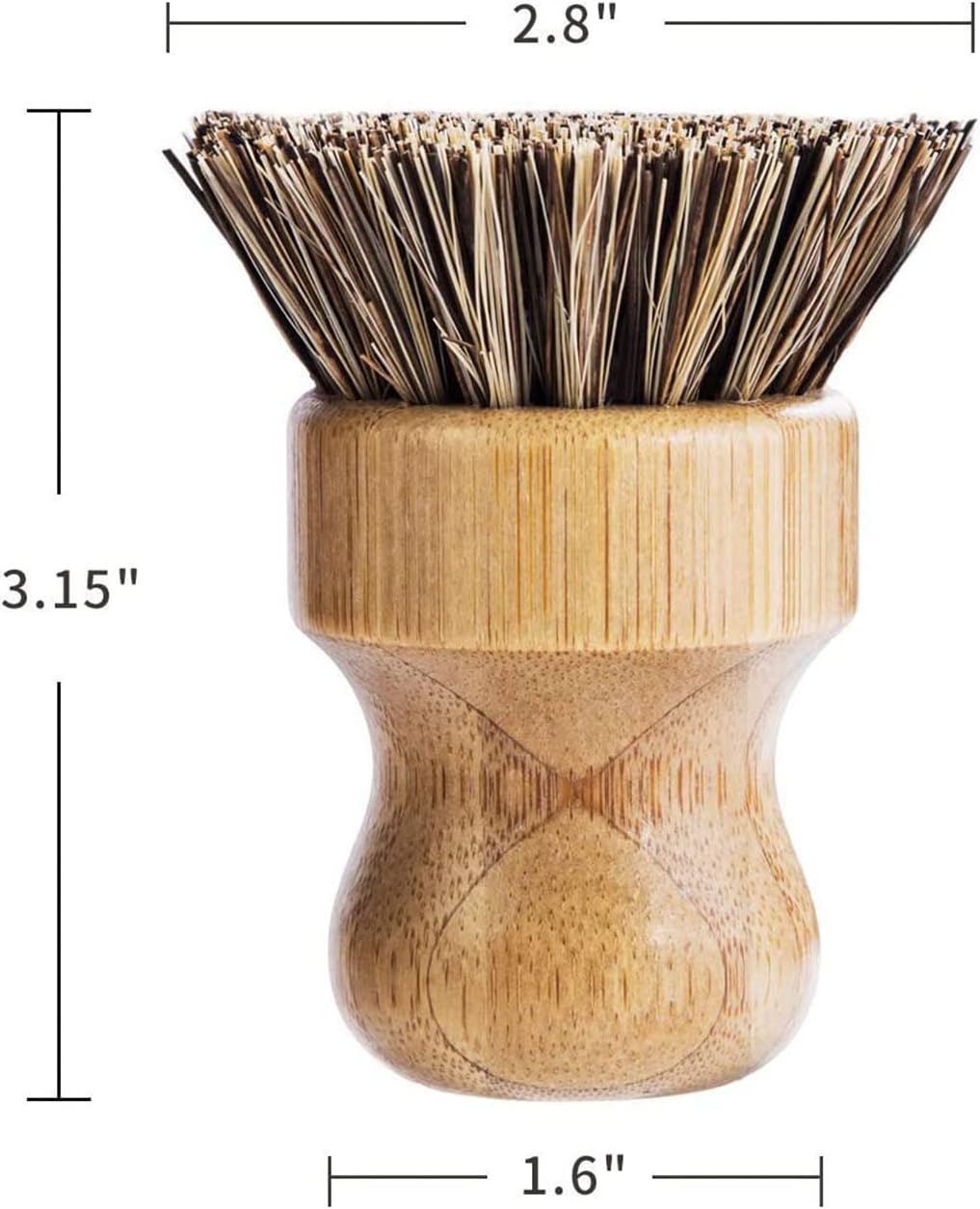 Palm Pot Brush – 3 Pack Bamboo Mini Dish Scrub Brushes with Union & Tampico Fiber for Pots, Pans & Vegetables