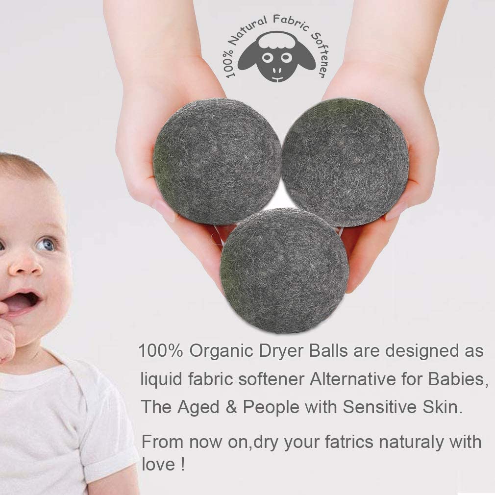 Wool Dryer Balls XL 6-Pack – 100% New Zealand Organic, Chemical-Free, Baby Safe & Hypoallergenic Fabric Softener
