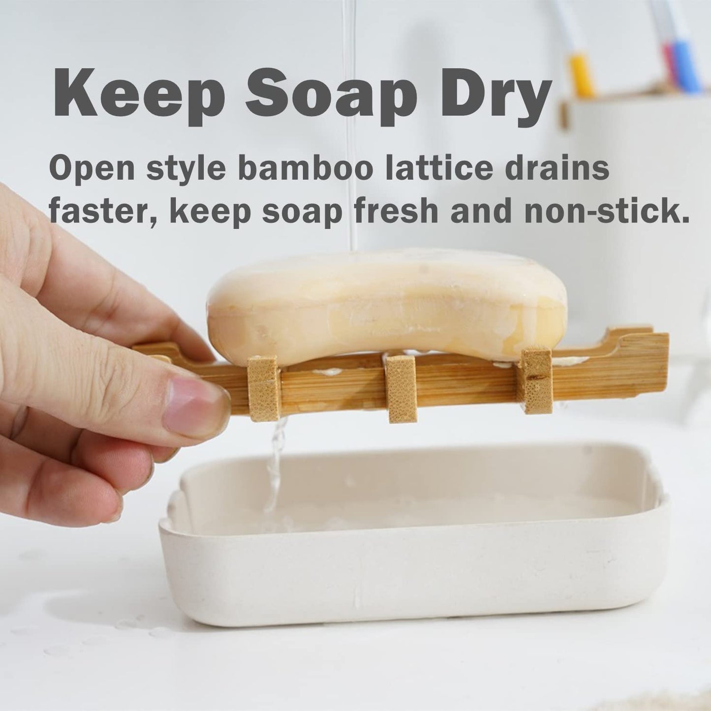 Bamboo Soap Dish – Self-Draining Bar Soap Holder for Bathroom, Shower & Kitchen Sink