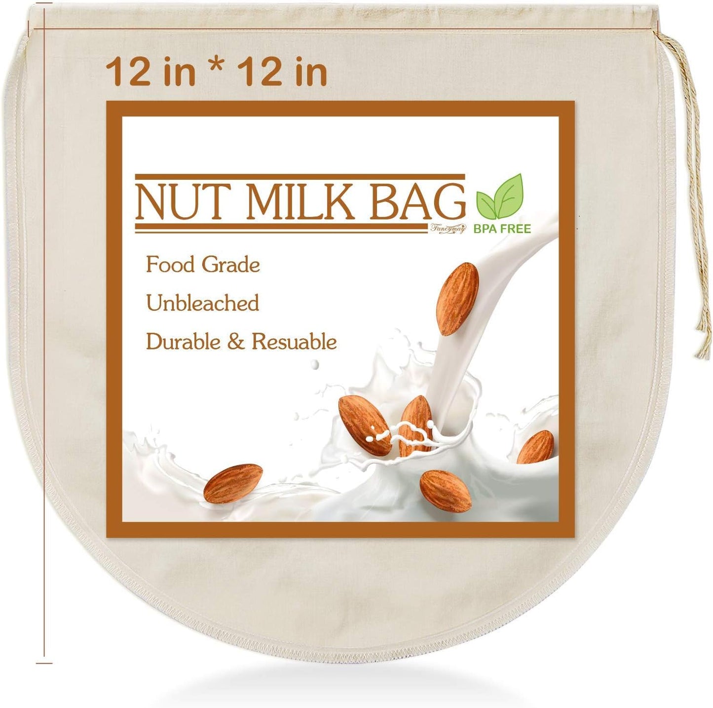 3 PCS 12"x12" Nut Milk Bags - 100% Unbleached Cotton Cheesecloth, Reusable Food Strainer Colander For Straining Almond/Oat Milk, Celery Juice, Cold Brew Coffee, Yogurt and Cheese Making