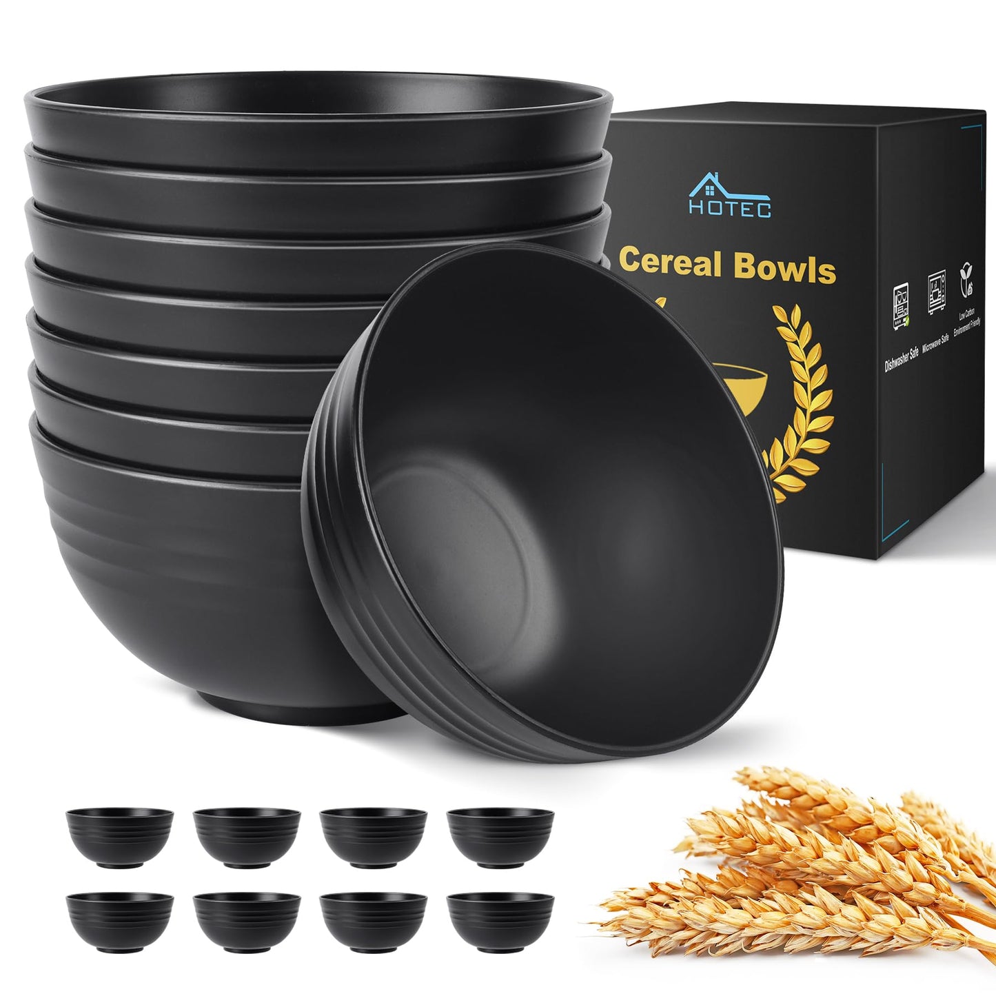 HOTEC BPA Free Unbreakable Wheat Straw Cereal Bowls - Microwave & Dishwasher Safe Soup and Salad Bowls, Set of 8, 26oz, Multicolor
