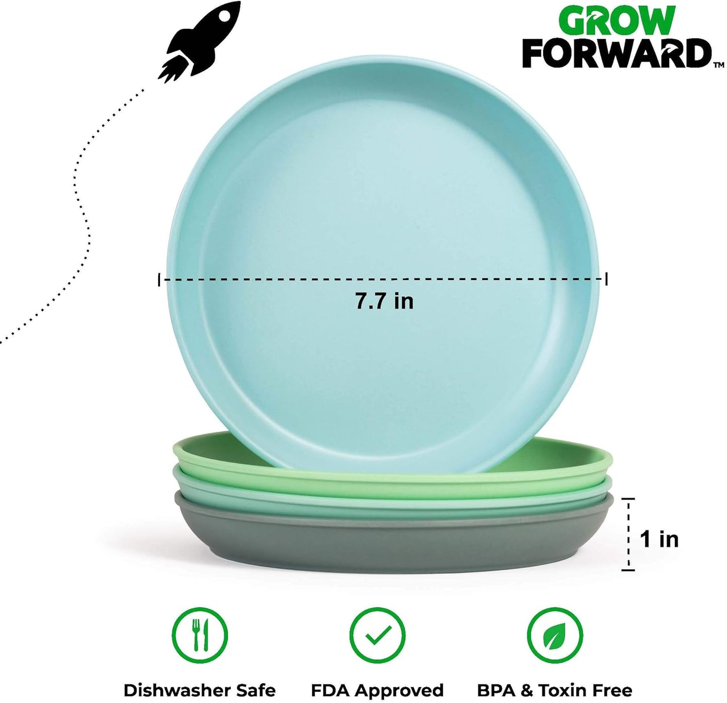 Grow Forward Bamboo Kids Plates and Bowls Sets - 8-Piece Dishwasher Safe Non Toxic Plates for Kids - Reusable Eco Friendly BPA Free Dishes Dinnerware Sets for Children - Rainforest