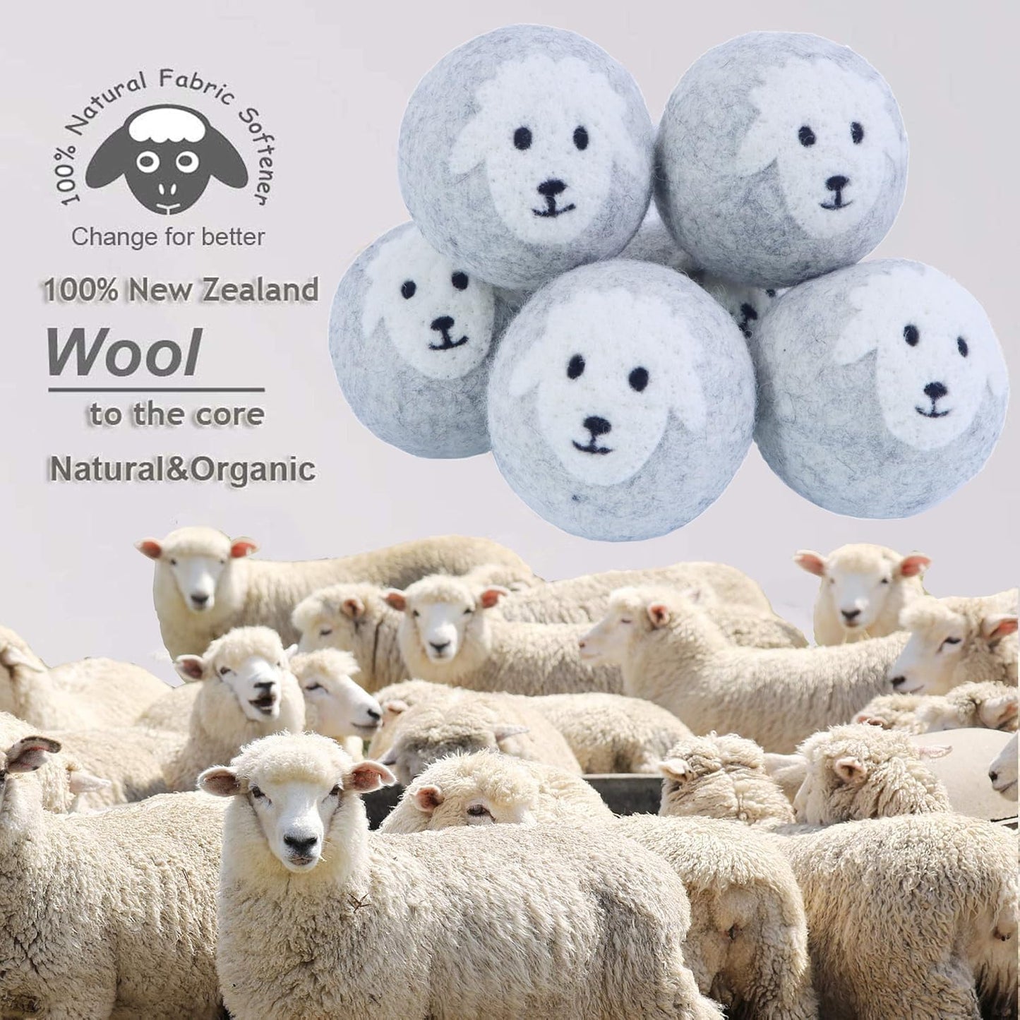 Wool Dryer Balls XL 6-Pack – 100% New Zealand Organic, Chemical-Free, Baby Safe & Hypoallergenic Fabric Softener