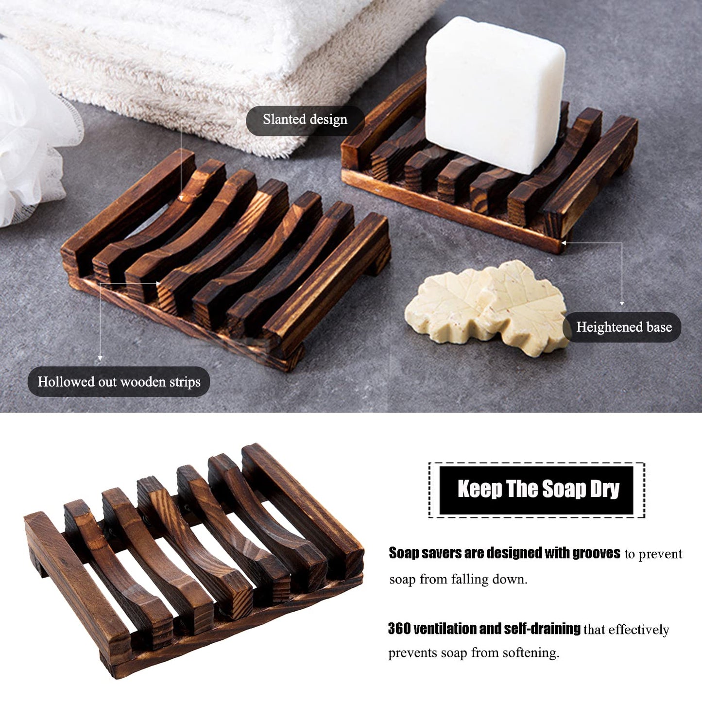 Natural Wooden Soap Saver – Self-Draining Soap Tray for Bathroom & Shower,
