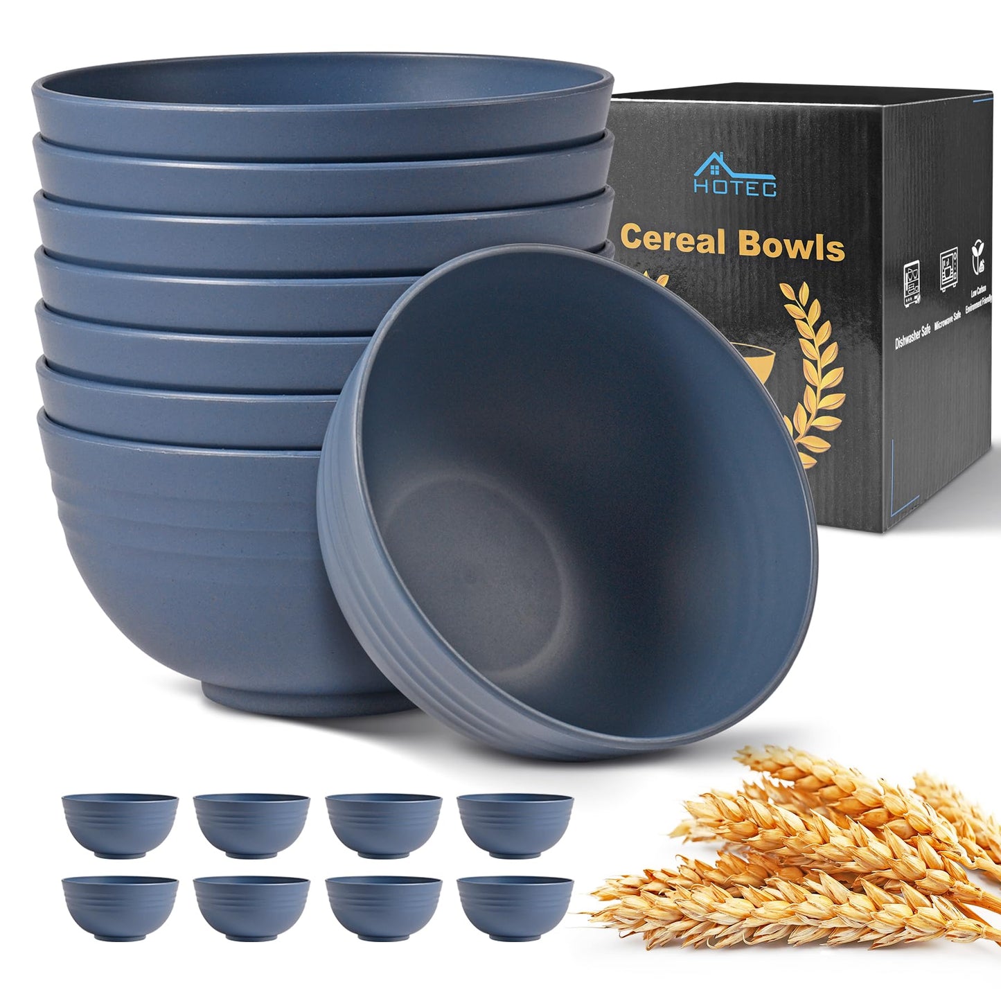 HOTEC BPA Free Unbreakable Wheat Straw Cereal Bowls - Microwave & Dishwasher Safe Soup and Salad Bowls, Set of 8, 26oz, Multicolor