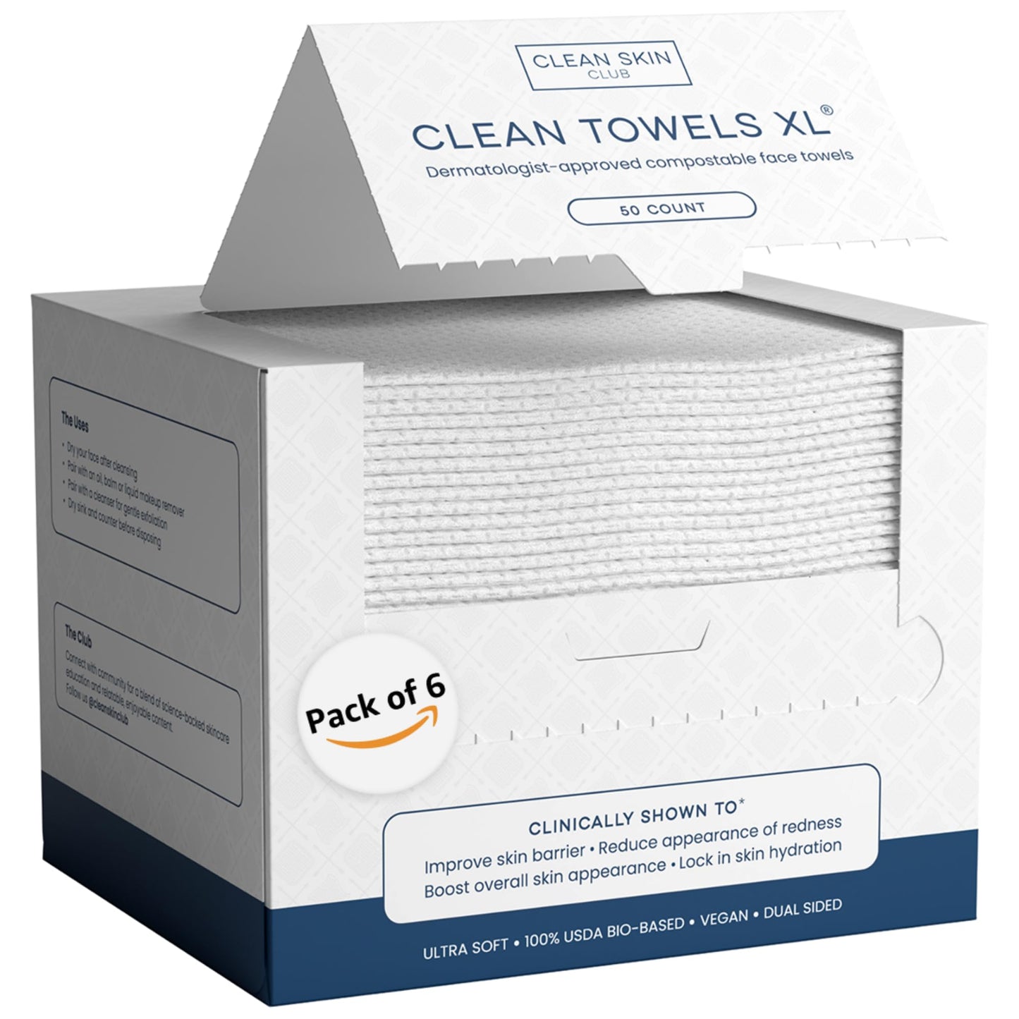 Clean Skin Club Clean Towels – 100% USDA Biobased Disposable Face Towels
