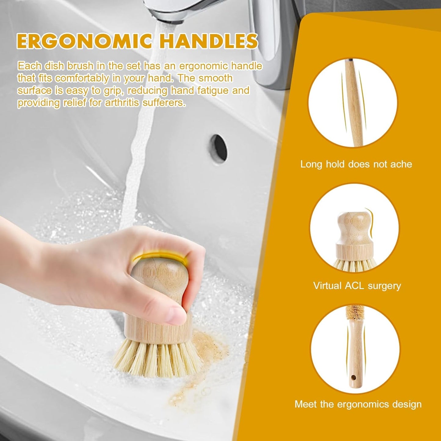 Bamboo Dish Brush Set with Coconut Sponge – For Dishes, Pots, Pans & Bottles