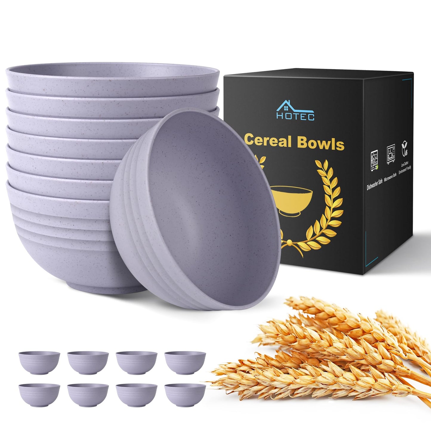 HOTEC BPA Free Unbreakable Wheat Straw Cereal Bowls - Microwave & Dishwasher Safe Soup and Salad Bowls, Set of 8, 26oz, Multicolor