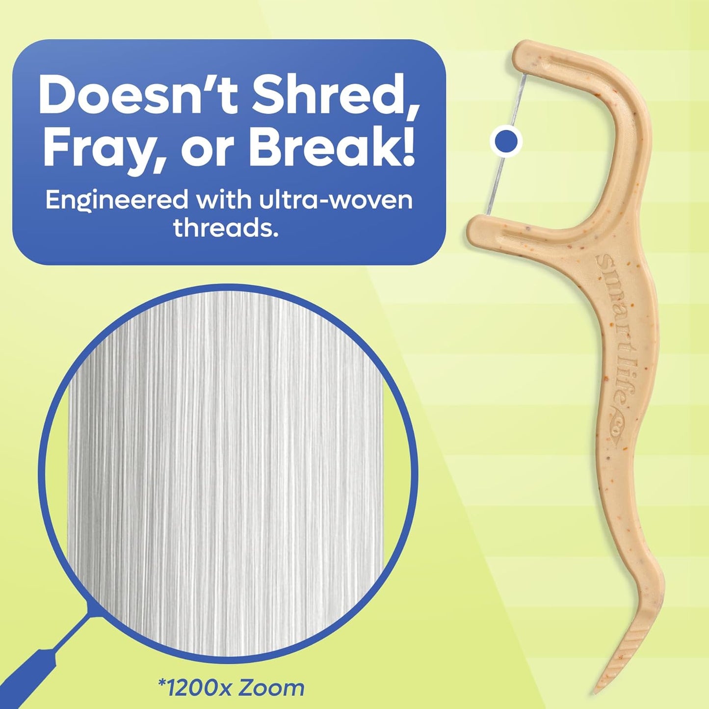SmartLifeco Eco-Friendly Dental Floss Picks (100ct) - Flossers Made with Straw Wheat, Superior Anti-Shred Thread for Tight Gaps, Tooth Pick Stick for Adults, Soft on Gum & Teeth, Vegan, Mint