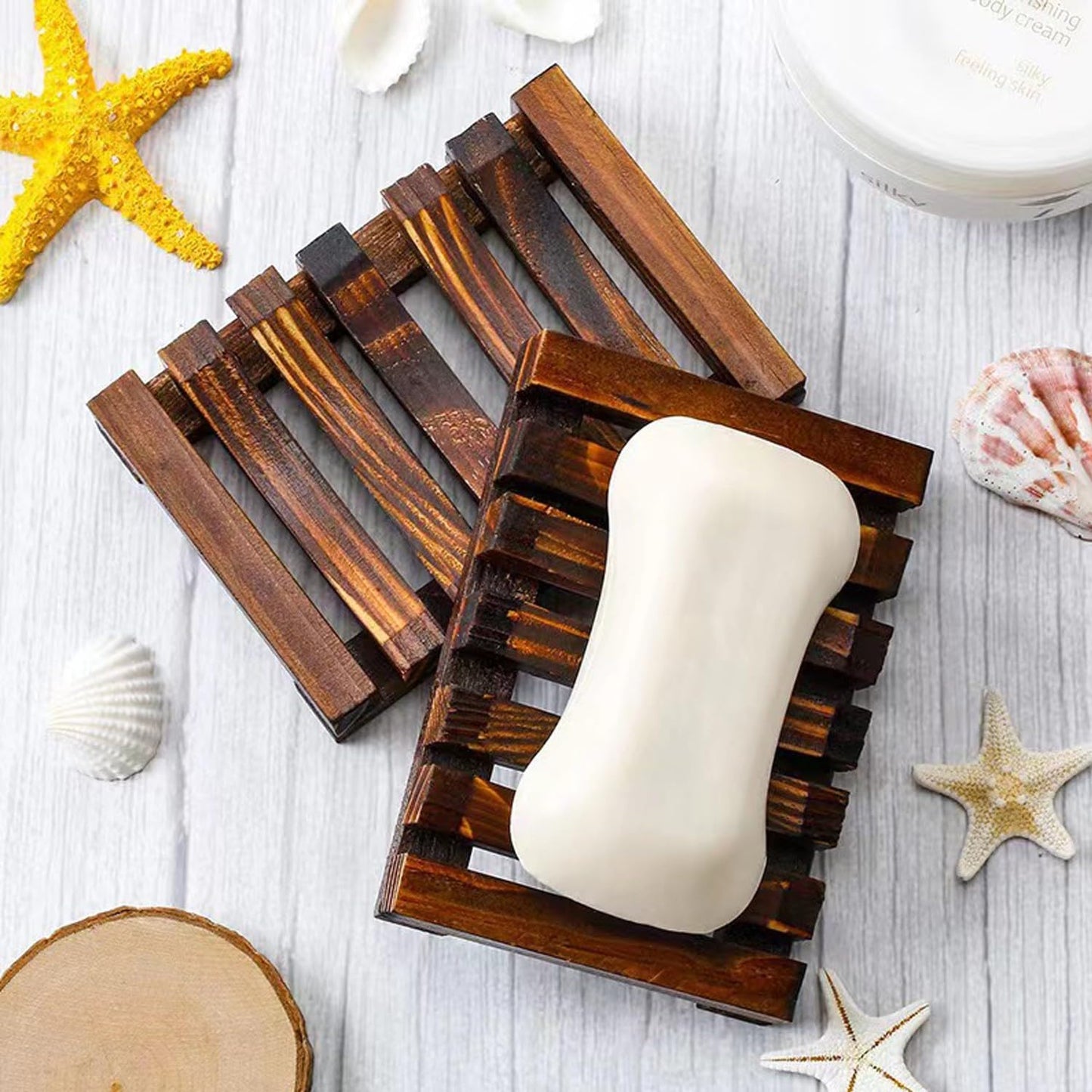 Natural Wooden Soap Saver – Self-Draining Soap Tray for Bathroom & Shower,