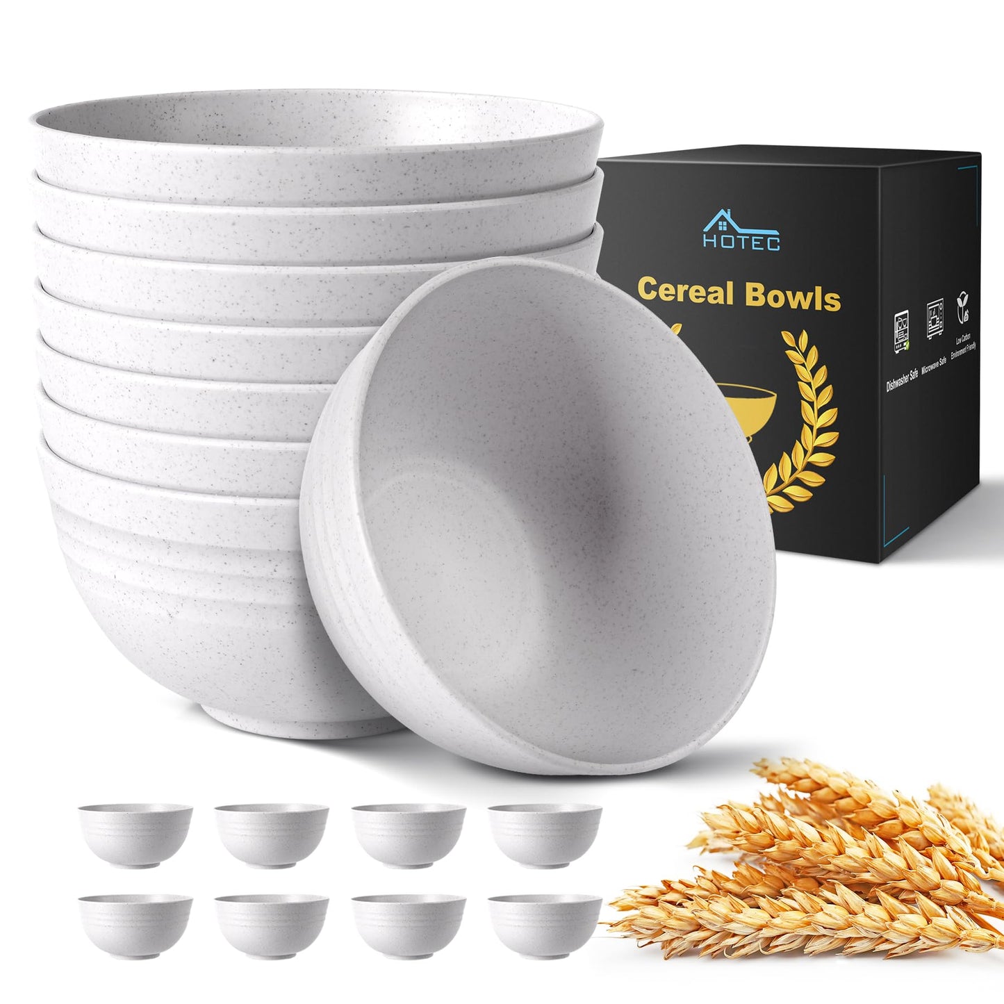 HOTEC BPA Free Unbreakable Wheat Straw Cereal Bowls - Microwave & Dishwasher Safe Soup and Salad Bowls, Set of 8, 26oz, Multicolor
