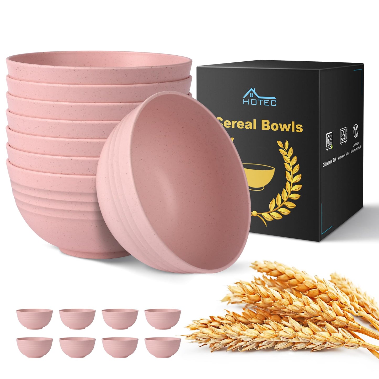 HOTEC BPA Free Unbreakable Wheat Straw Cereal Bowls - Microwave & Dishwasher Safe Soup and Salad Bowls, Set of 8, 26oz, Multicolor