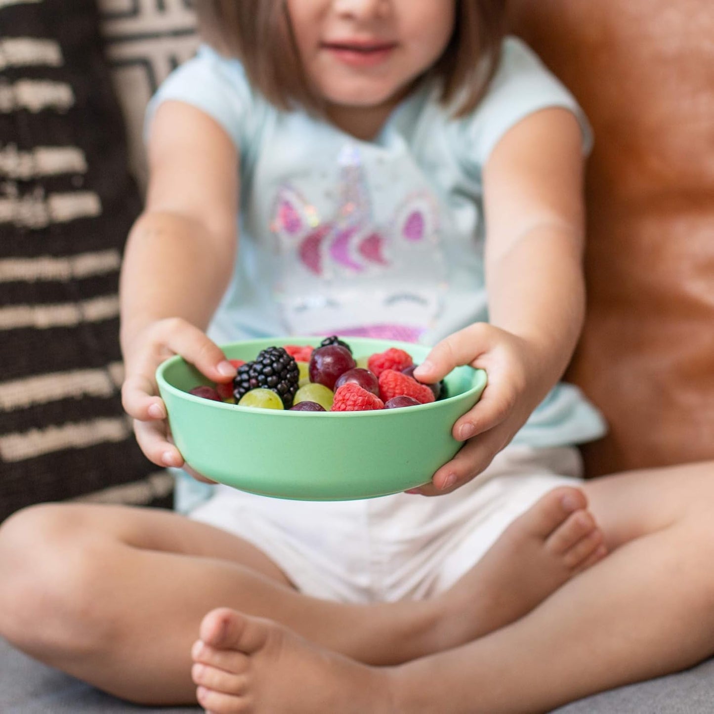 Grow Forward Bamboo Kids Plates and Bowls Sets - 8-Piece Dishwasher Safe Non Toxic Plates for Kids - Reusable Eco Friendly BPA Free Dishes Dinnerware Sets for Children - Rainforest