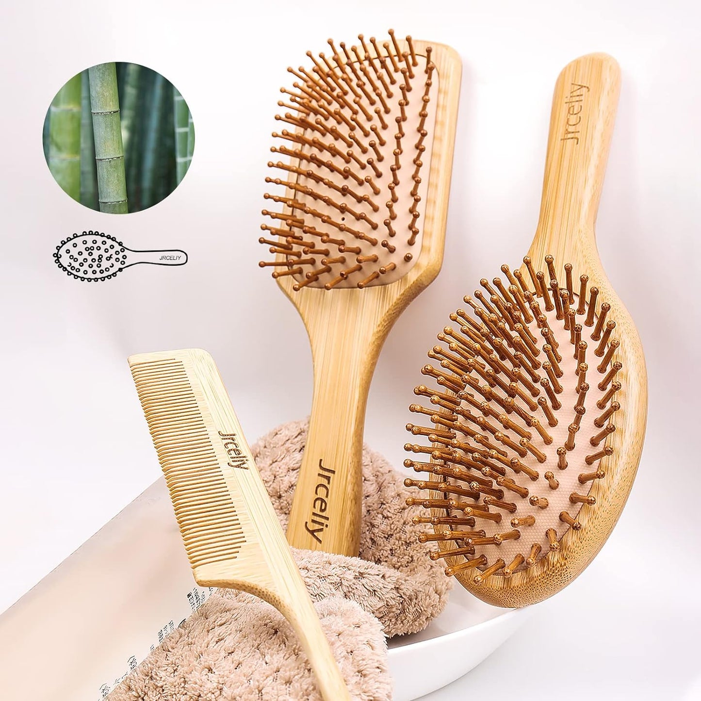 Bamboo Hair Brush Set - 3PCS
