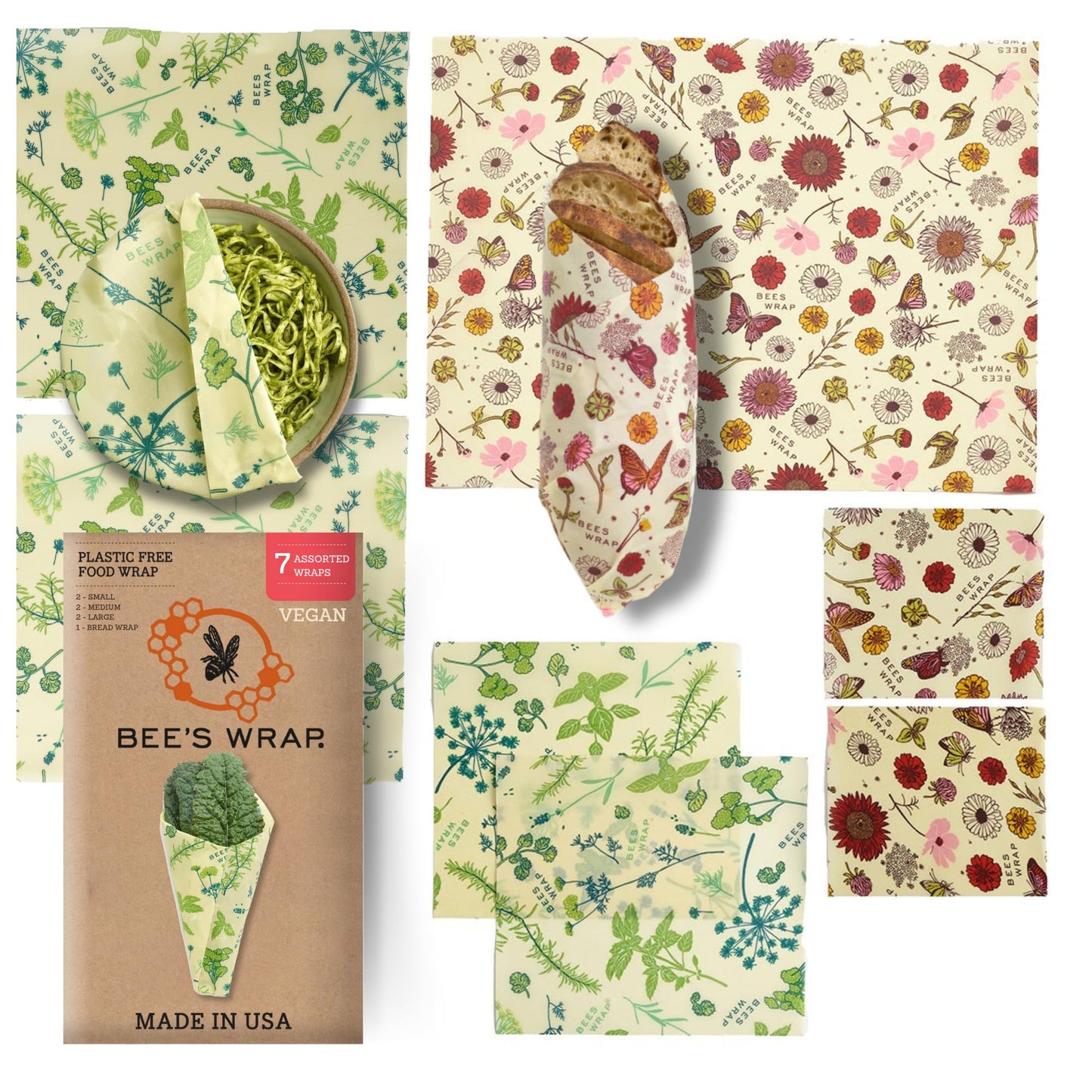Bee's Wrap Beeswax Wraps for Food - Honeycomb 3 Pack (S, M, L) Made in USA Reusable & Organic Food Wraps, Sandwich Wrap & Bowl Covers - Eco-Friendly Alternative to Aluminum Foil & Plastic Wrap