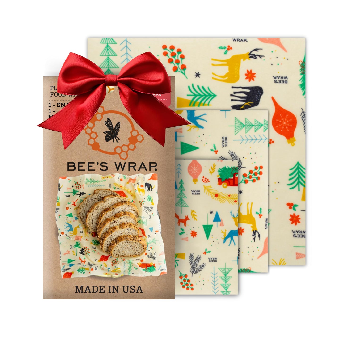 Bee's Wrap Beeswax Wraps for Food - Honeycomb 3 Pack (S, M, L) Made in USA Reusable & Organic Food Wraps, Sandwich Wrap & Bowl Covers - Eco-Friendly Alternative to Aluminum Foil & Plastic Wrap