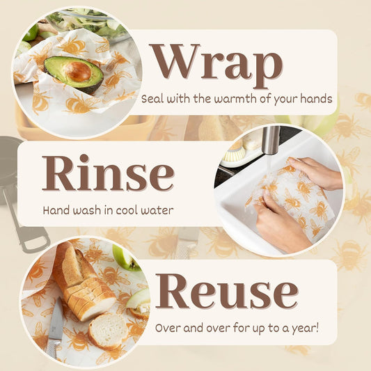 XXL Reusable Beeswax Wraps For Food - 14 x 55 in Roll | Cut to Size Bees Wax Wraps Reusable | Extra Large Beeswax Paper Sheet | Cute Bees Wax Roll for Food Wraps