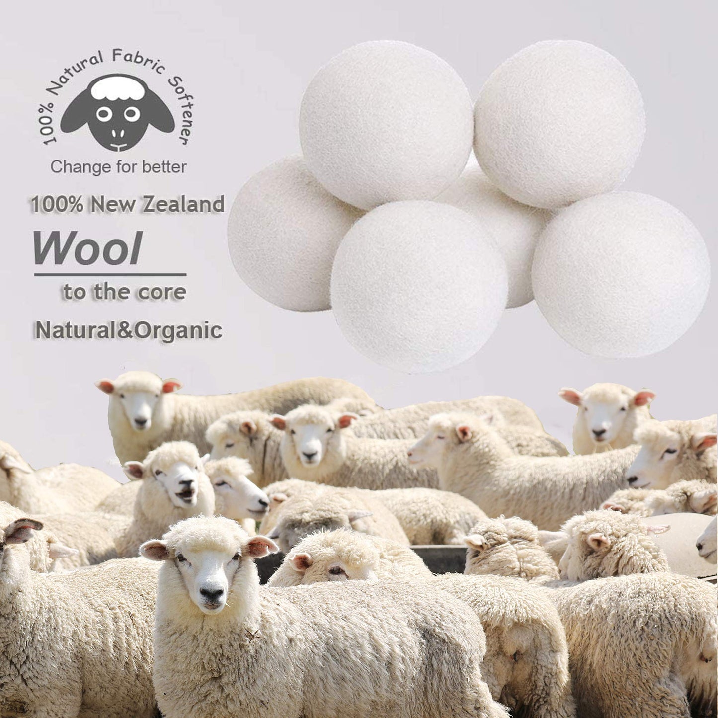 Wool Dryer Balls XL 6-Pack – 100% New Zealand Organic, Chemical-Free, Baby Safe & Hypoallergenic Fabric Softener