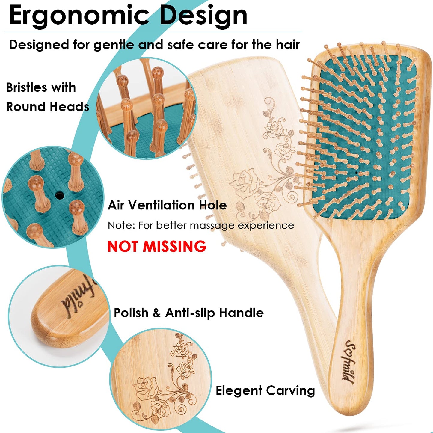 Hair Brush-Natural Wooden Bamboo Brush