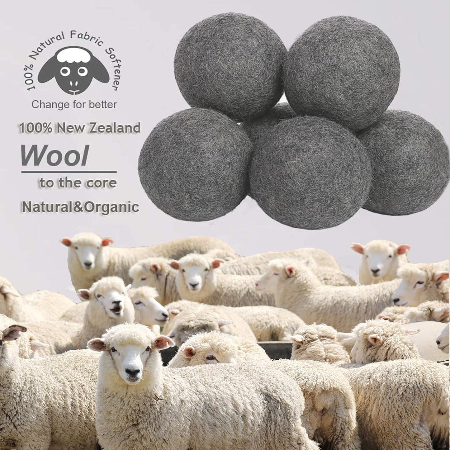 Wool Dryer Balls XL 6-Pack – 100% New Zealand Organic, Chemical-Free, Baby Safe & Hypoallergenic Fabric Softener