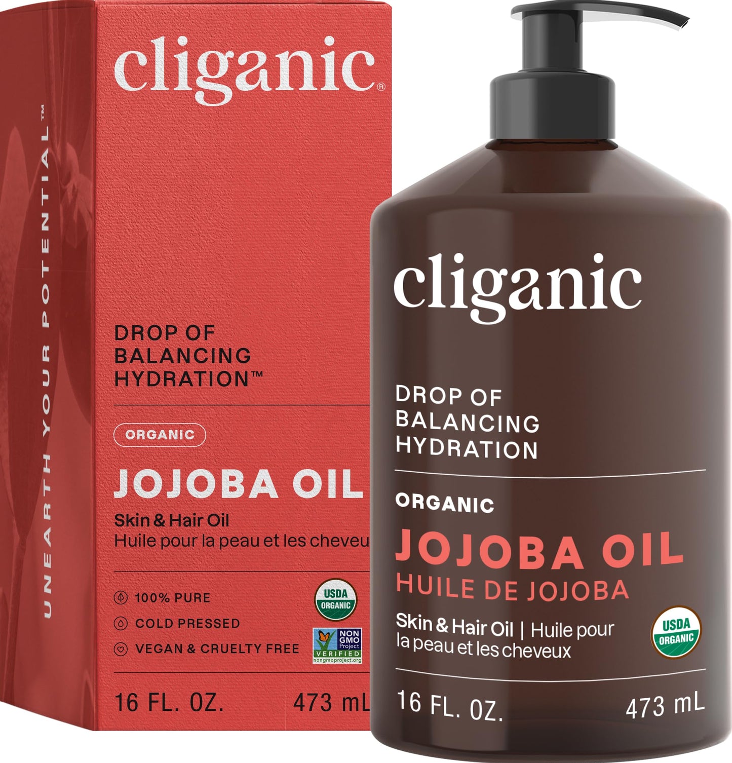 Cliganic Organic Jojoba Oil, 100% Pure (4oz) | Moisturizing for Face, Hair, Skin & Nails | Natural Cold Pressed Hexane Free | Base Carrier Oil (Packaging May Vary)