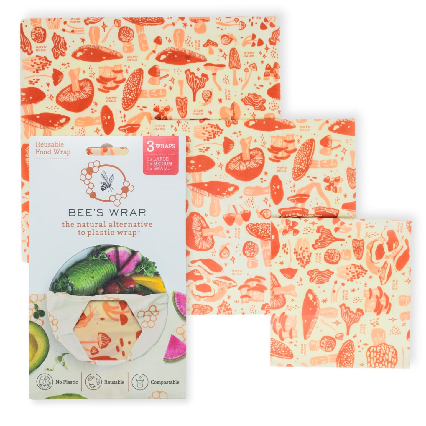 Bee's Wrap Beeswax Wraps for Food - Honeycomb 3 Pack (S, M, L) Made in USA Reusable & Organic Food Wraps, Sandwich Wrap & Bowl Covers - Eco-Friendly Alternative to Aluminum Foil & Plastic Wrap