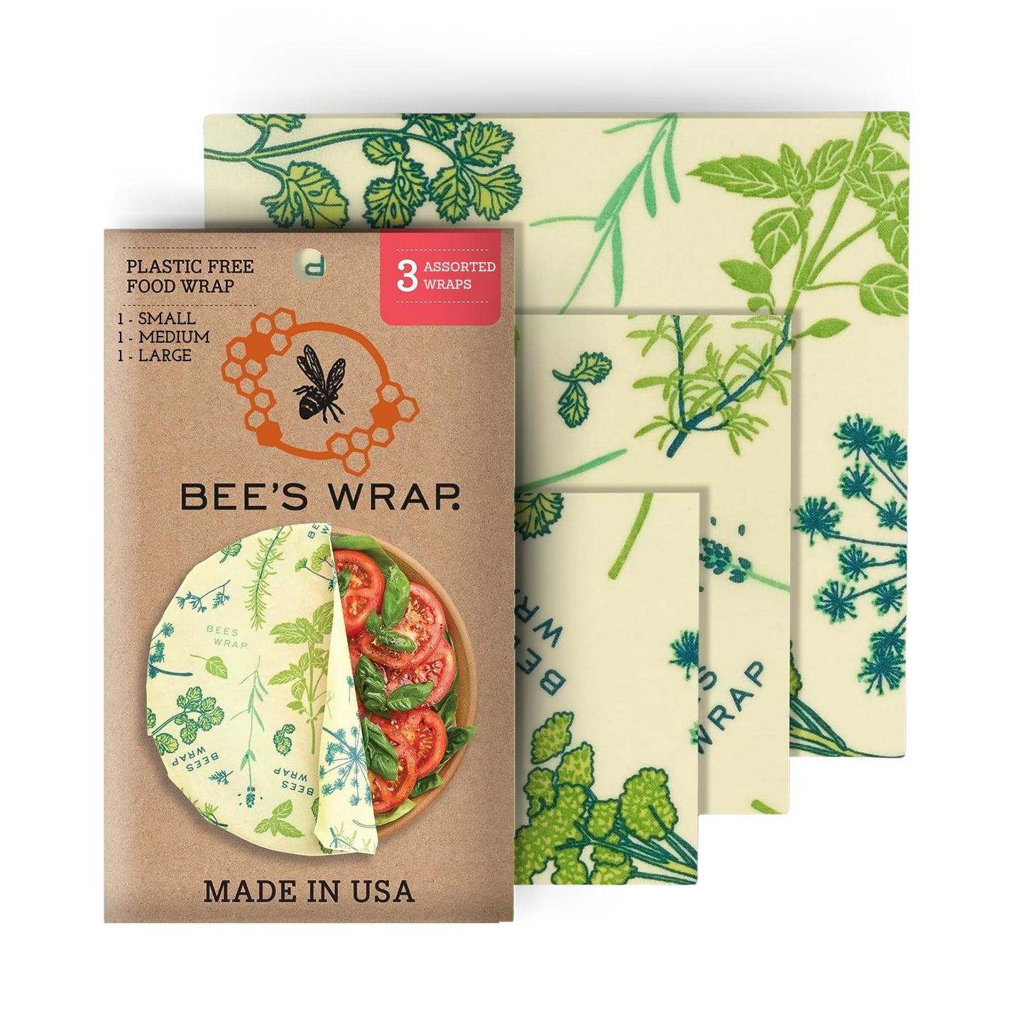 Bee's Wrap Beeswax Wraps for Food - Honeycomb 3 Pack (S, M, L) Made in USA Reusable & Organic Food Wraps, Sandwich Wrap & Bowl Covers - Eco-Friendly Alternative to Aluminum Foil & Plastic Wrap