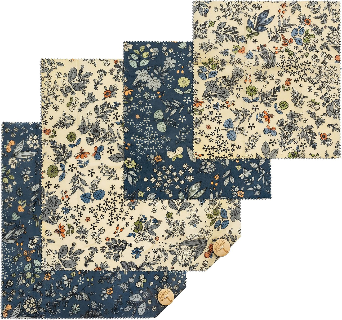 4-Pack Reusable Beeswax Wraps with Produce Bag & 2 Beeswax Bars