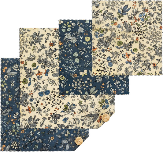 4-Pack Reusable Beeswax Wraps with Produce Bag & 2 Beeswax Bars