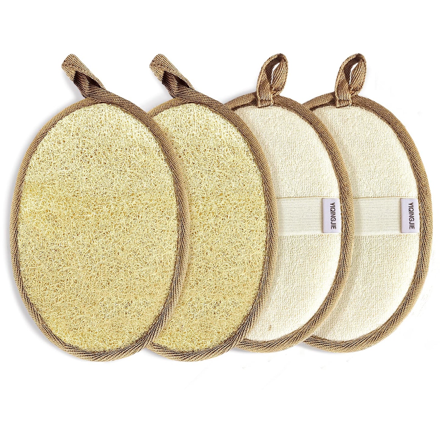 Natural Loofah Sponge Exfoliating Body Scrubber (3 Pack),Made with Eco-Friendly and Biodegradable Shower Luffa Sponge, Loofah for Women and Men, Beige
