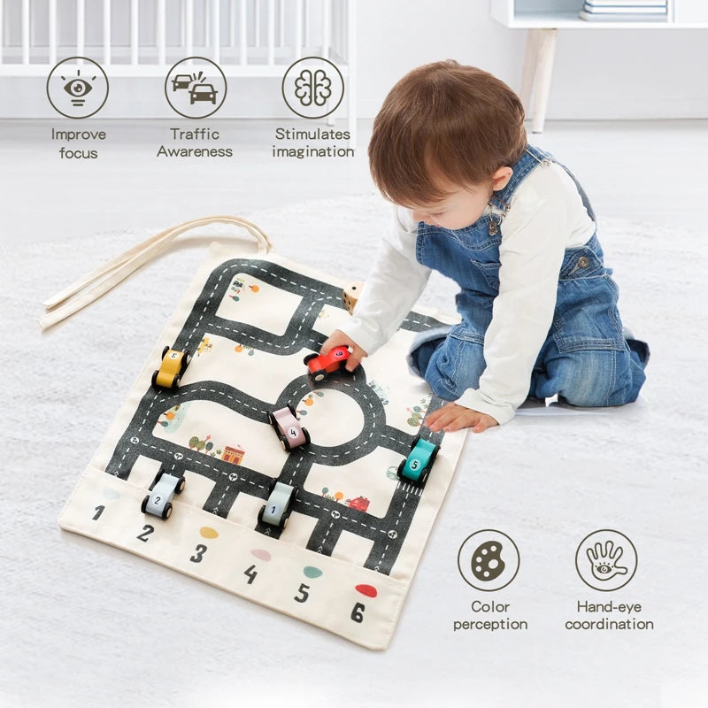 Montessori Wooden Road Play Mat – Car Toy for Kids & Toddlers