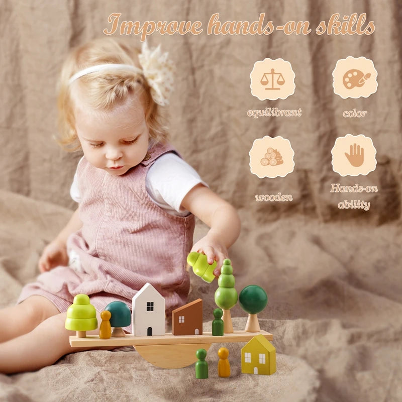 Montessori Wooden Stacking Toys – Forest House Blocks for Babies