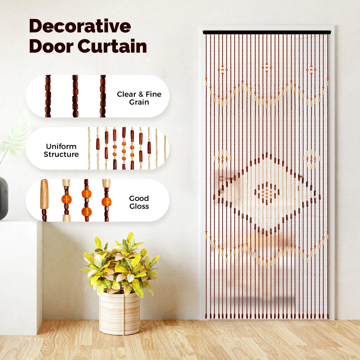 Retro Wooden Door Curtain Natural Bamboo Beaded String Hanging Doorway Divider 35*82"