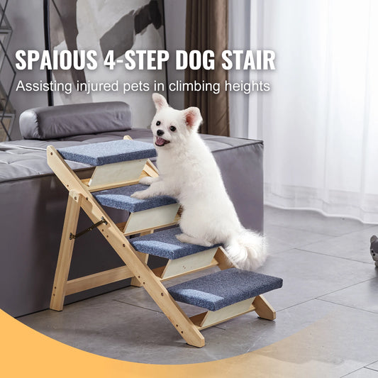 2-in-1 Wooden Pet Steps & Ramp – Foldable, Adjustable for Small to Large Dogs & Cats
