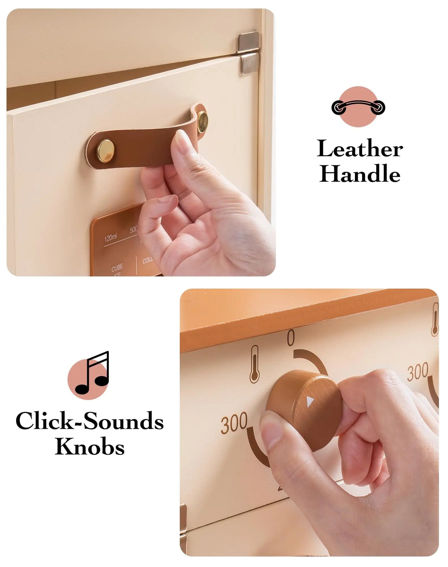 Wooden Play Kitchen for Kids, Pretend Ice Cube Dispenser Toy Kitchen Set