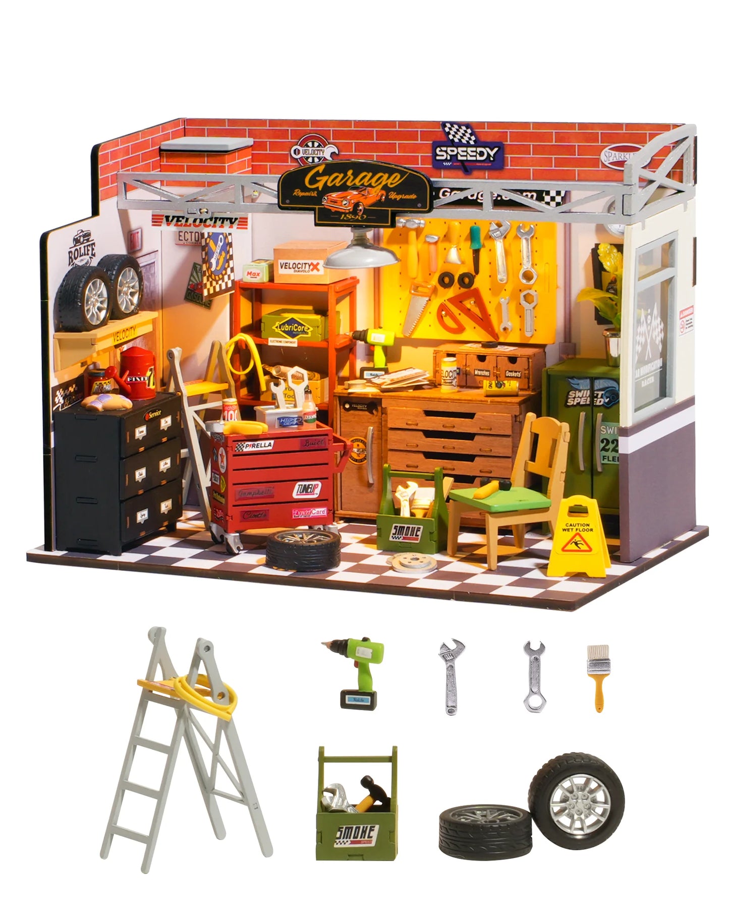 IY Mini Garage Workshop Kit โ Tiny House Model with LED Lights