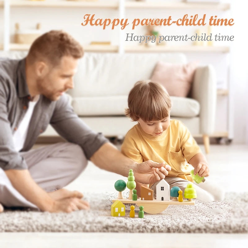 Montessori Wooden Stacking Toys – Forest House Blocks for Babies