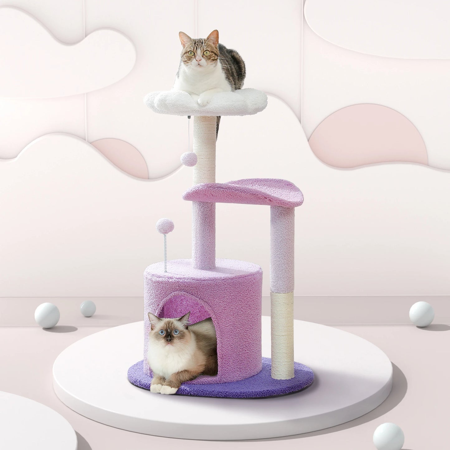 Modern Cat Tree & Scratching Post Cute Cactus Design with Condo Nest