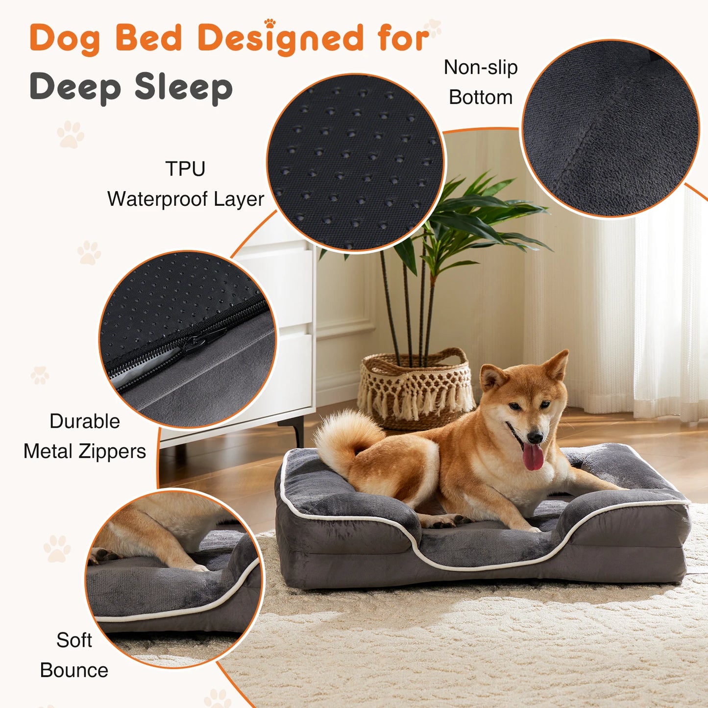Orthopedic Memory Foam Pet Bed Washable & Removable Cover for Small Dogs & Cats