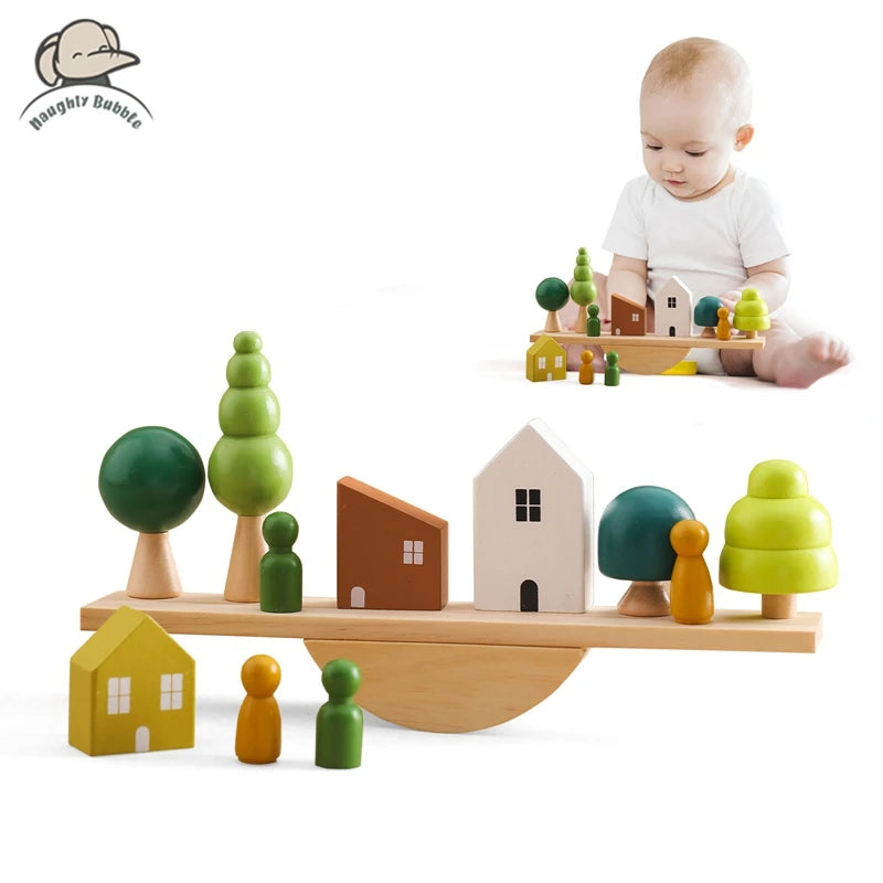 Montessori Wooden Stacking Toys – Forest House Blocks for Babies