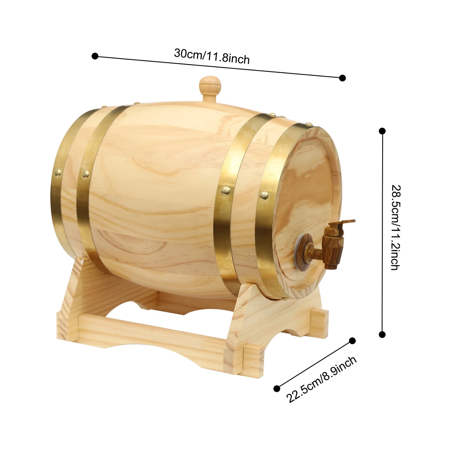 5L Wooden Wine Barrel – Pine Wood Whiskey Dispenser & Home Brewing Decanter