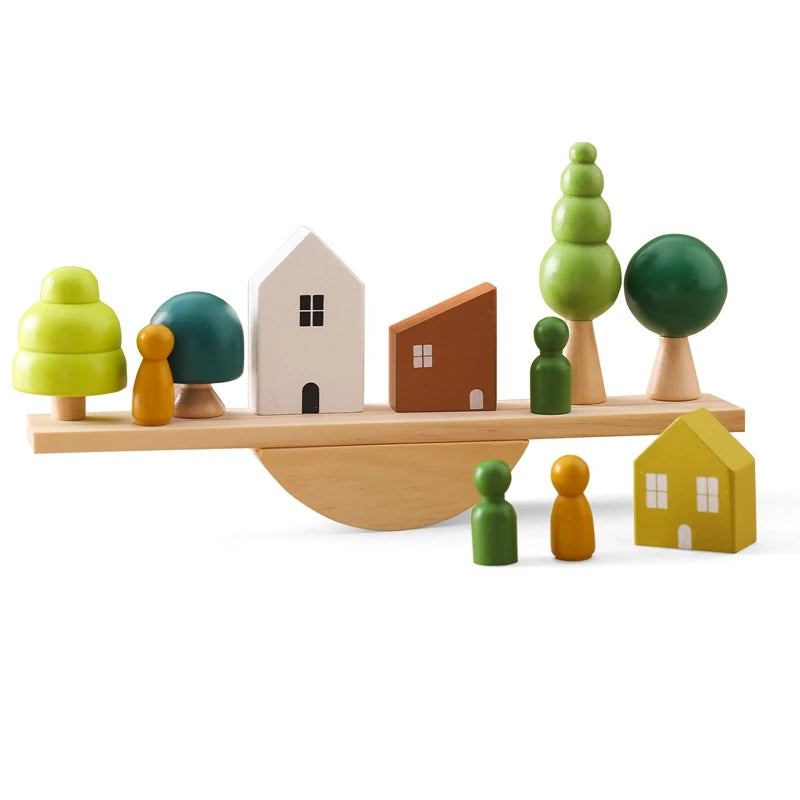 Montessori Wooden Stacking Toys – Forest House Blocks for Babies